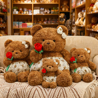 Grand ours en peluche de dessin animé avec une rose, cadeau pour la Saint-Valentin, ours en peluche