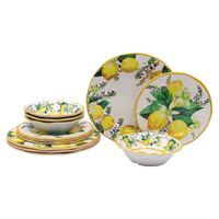 Assiette à pâtes, desserts et collations en mélamine bicolore motif citron estival de 8,5 pouces pour les réceptions en plein air