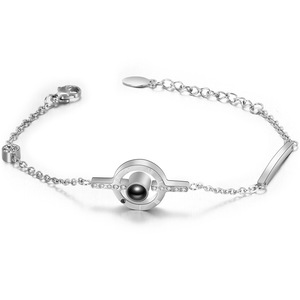 Heart Shape Stainless Steel <b>Bracelet</b> With Black Pearl And <b>Crystal</b> Inlay For Gift Unisex Jewelry - Product Image 2