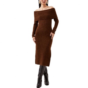 Robe midi pour femme, mode printemps 2024, logo personnalisé OEM, robe élégante moulante décontractée longue avec décoration boutonnée - Product Image 3