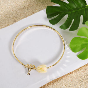 Brazalete de latón de oro de 18 quilates paraíso pájaro cuentas de jazmín personalizadas brazalete Hawaiano - Product Image 4