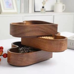 Solid Wood Heart Shaped <b>Storage</b> <b>Tray</b> 4 Compartment Food Container For Table Use - Product Image 3