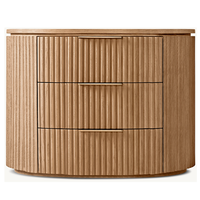 Table de chevet moderne en chêne cannelé courbé, 3 tiroirs, en bois massif, style nordique de luxe, meuble de rangement pour chambre à coucher, hôtel, maison, fait main