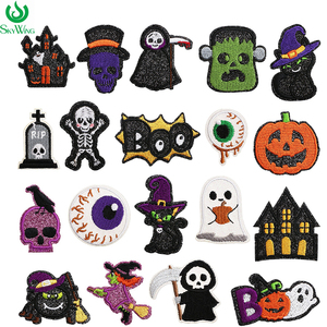Personalizzazione all'ingrosso di Halloween <span class=keywords><strong>gatto</strong></span> fantasma casa stregata con paillettes <span class=keywords><strong>ricamo</strong></span> toppe stiratura fai da te cappelli di Jeans piumini - Product Image 1