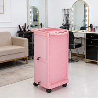 Pink Salon Trolley Cart with 4 Lockable Drawers, Rolling Beauty Cart with 360&deg; Swivel Wheels for <strong>Hair</strong> Salon