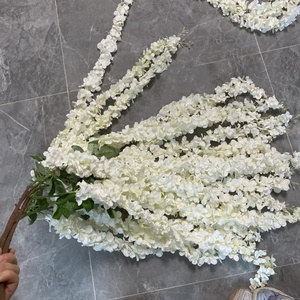 Gambo lungo bianco 3 rami fiori di glicine artificiali soffitto pendente fiori di ortensie per il matrimonio - Product Image 1