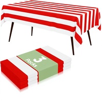 XUECE Lot de 3 nappes rectangulaires rayées jetables en plastique, imperméables et anti-fuites, robustes, 54x108 pouces, rouge et blanc, pour fêtes