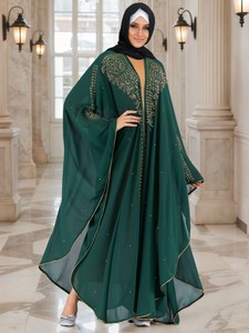 CCY fábrica personalizada brillo musulmán Abaya diamantes de imitación con cuentas Dubai mujeres africanas gasa vestidos islámicos Abaya - Product Image 2