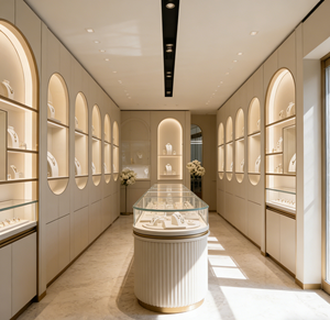 Espositore di gioielli di lusso ad alta trasparenza espositore in acciaio inox con illuminazione a Led per <span class=keywords><strong>gioielleria</strong></span> <span class=keywords><strong>mobili</strong></span> - Product Image 2