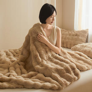 Dày Đầy Màu Sắc Bán Buôn Mùa Đông Ném Trang Trí Nội Thất Sofa Couch Giường Văn Phòng <span class=keywords><strong>Faux</strong></span> Thỏ Lông Bong Bóng Chăn - Product Image 3