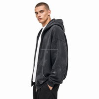 Sweat-shirt zippé sur mesure pour homme, coupe oversize, style vintage délavé, effet usé et déchiré, avec éclaboussures de peinture, en tissu épais