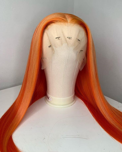 วิกผมลูกไม้ด้านหน้า13x4แบบดิบบราซิลเลี่ยนผม180% ยาวสีบลอนด์สีส้มออมเบรทรงหลวมสไตล์เป็นลอน - Product Image 3