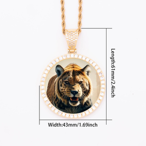 Pendentif Mémoire <span class=keywords><strong>Photo</strong></span> Personnalisé DIY 43MM, Grand Cadre <span class=keywords><strong>Photo</strong></span> Circulaire en Or Hip Hop avec Zircons Cubiques Glacés Créés en Laboratoire, Breloque pour Collier - Product Image 2