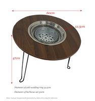 Table de camping pliable multifonctionnelle IKW - Barbecue portable léger pour l'extérieur, charbon de bois, planche en bois et fer, 3-5 personnes