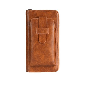 Wholesale Custom Large Capacity Waterproof Phone Bag Zipper <b>Vintage</b> PU Leather Fashion Coin <b>Purse</b> Multi-Function Men's Card - Product Image 6
