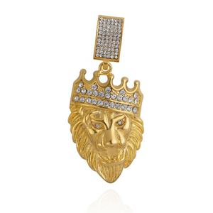 Collier Tête de Lion en Acier Inoxydable, Pendentifs Bijoux Animaux avec Couronne en Cristal, Couleur Or, Fabrication sur Mesure Bienvenue - Product Image 2