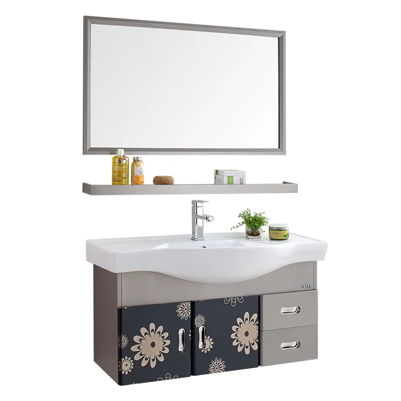 ใช้ตู้โต๊ะเครื่องแป้งห้องน้ำห้องน้ำโต๊ะเครื่องแป้งห้องน้ำที่มีอ่างล้างหน้าและกระจก