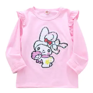 Camiseta transpirable de algodón de manga larga para niñas, camisetas de algodón con logotipo personalizado para niños, venta al por mayor de fábrica, camiseta para niñas