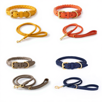 Ensemble collier, laisse et foulard en cuir tressé de qualité supérieure, doux, durable, écologique, réglable, à dégagement rapide, léger, accessoires de luxe pour animaux de compagnie