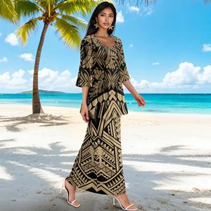 ชุดเดรสสองชิ้นสำหรับผู้หญิงชุดเดรสฮาวายขนาดใหญ่พิเศษออกแบบได้ตามต้องการของ1MOQ 2ชิ้นเสื้อเบลาส์แขนสั้นสำหรับผู้หญิง - Product Image 3