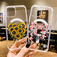 Coque de téléphone magnétique transparente antichoc imprimée UV de luxe Love Heart Flowers pour iPhone 16pro Max