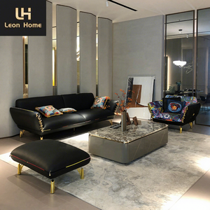 Divani in pelle nera di ultima generazione di marca italiana 123 posti divano di lusso di fascia alta di lusso set soggiorno nuovo design - Product Image 1