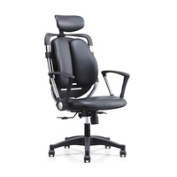 Chaise de bureau Ceo en cuir véritable gris Support lombaire à double dossier séparé
