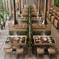 Ensemble de mobilier pour restaurant de hot pot : Banquette en bois avec cloison, table et chaise de hot pot sans fumée pour la salle à manger