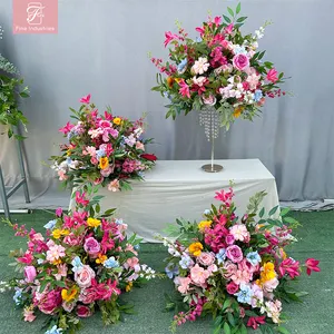 وردة الزفاف زخرفة مركزية كرات زهور صناعية ملونة