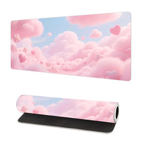 Custom Logo XXL Cute Anime <b>Pink</b> Cloud Mouse Pad Beautiful <b>Pink</b> <b>Desk</b> Mat with Stitching Edge Rubber Base for Female Girl Office - Product Image 3