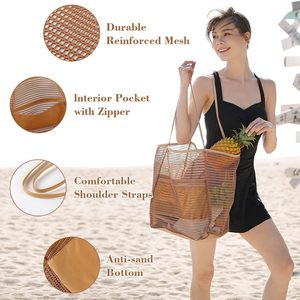 Wholesale Foldable Beach Bag for Women - Mesh & Nylon Material, Handheld & <b>Shoulder</b> <b>Strap</b>, Summer Outdoor Travel Essential - Product Image 2
