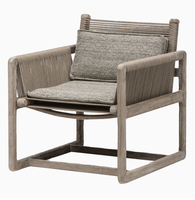 Mobilier d'extérieur moderne PE rotin cadre en bois de teck massif ensemble de chaises de table à manger de jardin avec coussin