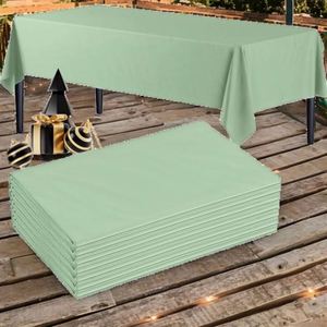 Green Plastic Tablecloths Rectangle Disposable Waterproof <b>Table</b> Covers Rustic Wedding Baby Shower - Product Image 2