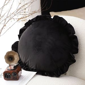 DB 2X 45cm rond coussin Vintage papillon noir Lotus feuille bord décoratif et accessoires pour la maison - Product Image 4