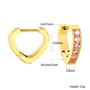 Nueva Moda 2024, Nuevo Estilo, Joyería de Acero Inoxidable Chapada en Oro de 18k, Pendientes de Aro con Forma de Corazón con Circonitas Rosas y Blancas para Mujer - Product Image 2