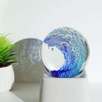 New Glass Art Bubble Waves Ocean Ball avec Black K9 Crystal Base Glass Trophy Awards