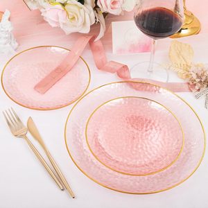 Ensemble de <span class=keywords><strong>vaisselle</strong></span> jetable de luxe en <span class=keywords><strong>plastique</strong></span> rond coloré avec bords dorés 7,25 pouces et 10,25 pouces pour fêtes et mariages - Product Image 2