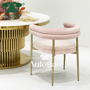 เก้าอี้รับประทานอาหารในร้านอาหารหรูหรากรอบโลหะเบาะกำมะหยี่สีชมพูเฟอร์นิเจอร์โรงแรม - Product Image 5