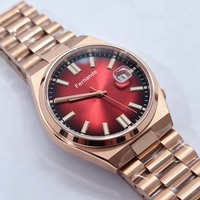 Montre-bracelet automatique de sport pour hommes de haute qualité, aiguille rouge, fonction calendrier, bracelet en acier inoxydable or rose, cristal saphir
