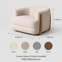 Fauteuil de salon moderne en forme de baril avec accents en bois et tissu en lin, pour salon, hôtel, vente en gros, OEM, sur mesure