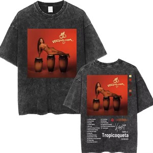 Camiseta Oversize Lavada <span class=keywords><strong>Karol</strong></span> <span class=keywords><strong>G</strong></span> Tropicoqueta Album Estilo Retro Streetwear Unisex Venta al por Mayor desde Almacén de EE. UU. - Product Image 1