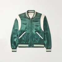 OEM personnalisé nouvelle mode fermeture à glissière vert satin bomber letterman veste hommes blanc garniture épaule manteau décontracté