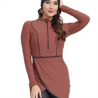 Nouvel ensemble de maillot de bain trois pièces non tissé à motifs floraux 2023, burkini modeste anti-UV rose lotus avec coussinets de soutien-gorge intégrés