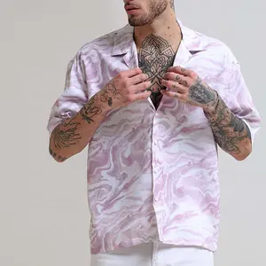 Custom Hawaii Style Shirts Mens All Over Print Digital Printing Cotton Poplin Button Up Boxy Shirt Men