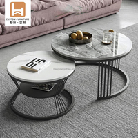 Nordique moderne dessus en marbre Table basse Simple blanc métal pierre or luxe en bois nidification Center Table ensemble pour salon maison