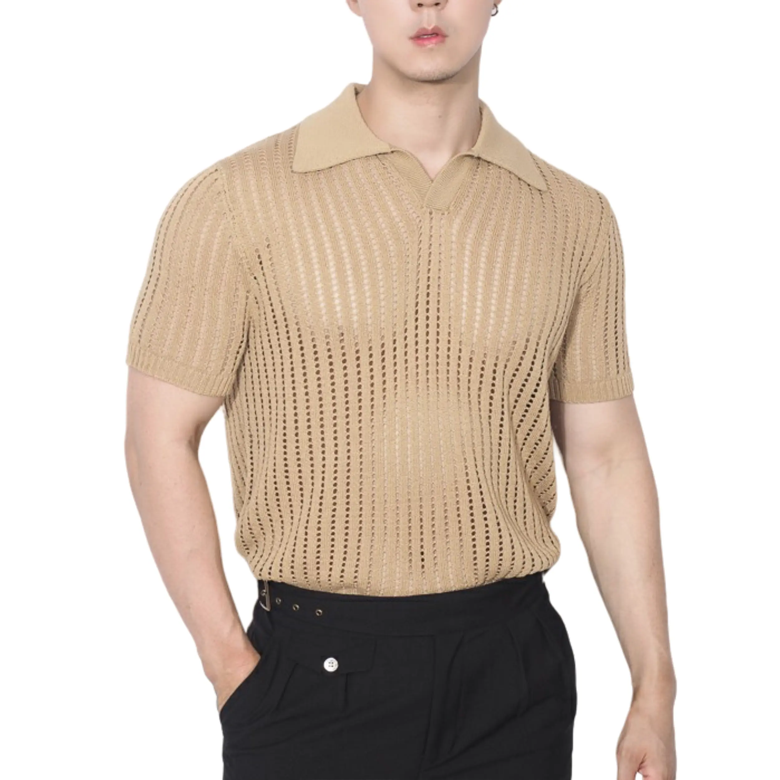 Fashion Mens Designer Knitted Golf Polo Men T Shirt Fitted Crochet Polo Tshirt For Men