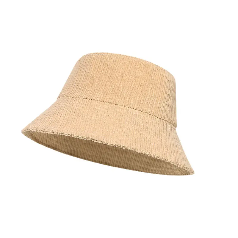 Corduroy black bucket hat men autumn and winter tide new big head cover face fashion basin hat female face small.