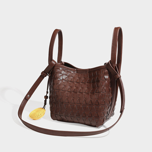 New Arrival Fashion Spring Lady <b>Bucket</b> Tote <b>Bag</b> Geometric Pattern Handmade Woven Large Capacity Retro Lightweight Casual - Product Image 4