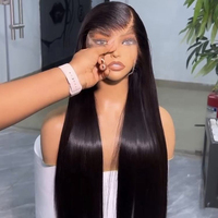 Rambut Vietnam 100% Virgin Double Drawn Lace Front Glueless Transparan untuk Wig Lurus Berbahan Lace untuk Wanita Kulit Hitam
