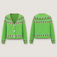 Cardigan en tricot pour femme personnalisé, col en V, jacquard, fabrication OEM ODM, marque privée